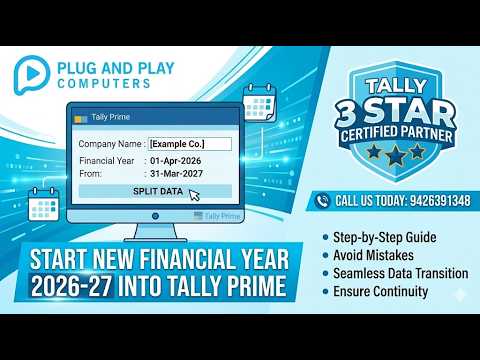How to Start New Financial Year in Tally Prime! Voucher numbering complete process made easy - Plug & Play Computers Tally tutorial